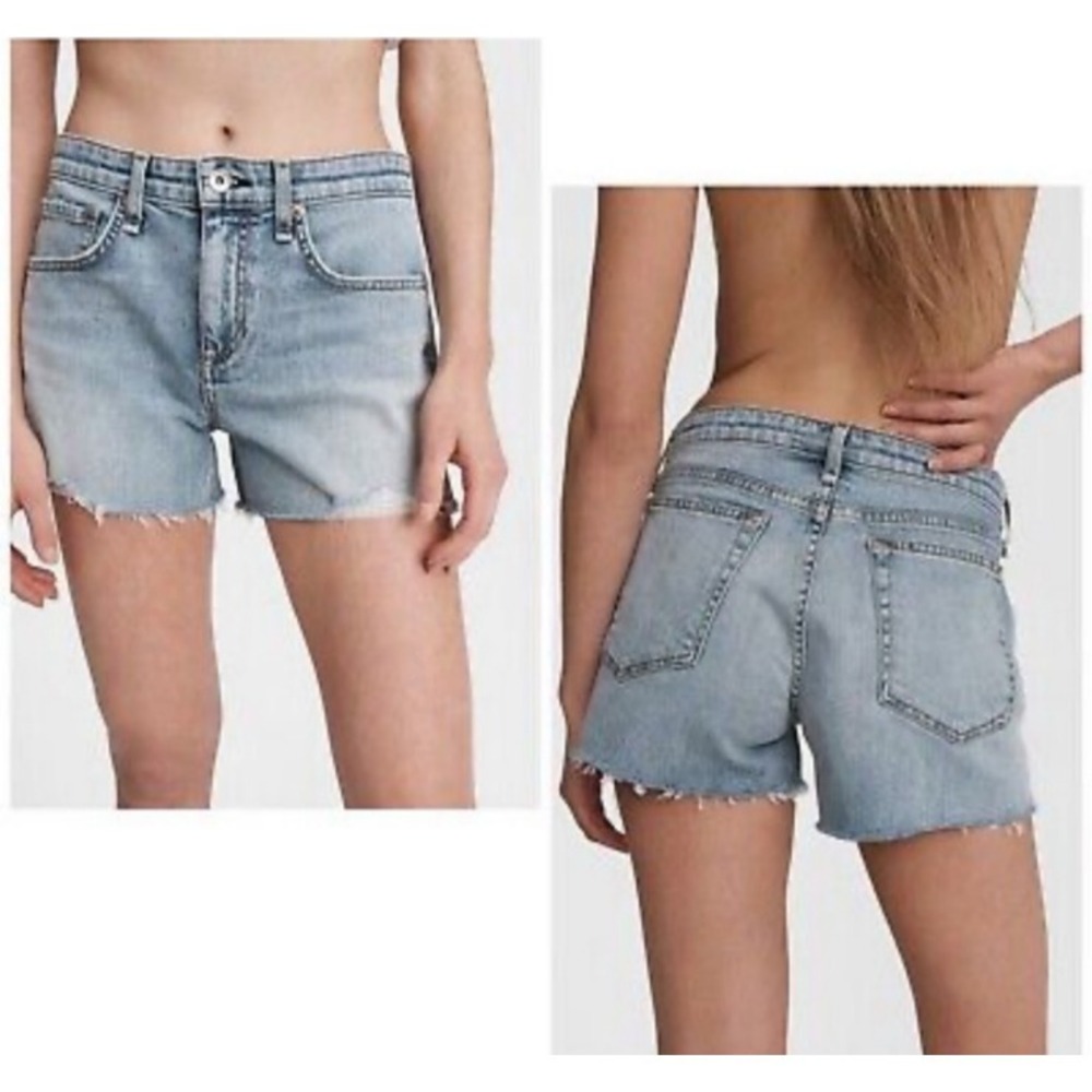 rag & bone Dre Denim Cut-Off Short Shorts Light Wash Distressed Low Rise SZ 26/2